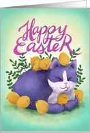 Purple Easter Kitty with Chicks card
