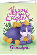 Happy Easter Grandpa w Purple Cat & Chicks card