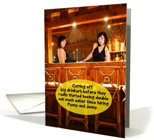Twin Barmaids Big Drinkers Seeing Double Funny Bachelor Party card