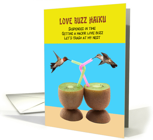 Love Buzz Haiku Hummingbirds Kiwi Cocktails Funny Valentine's Day card