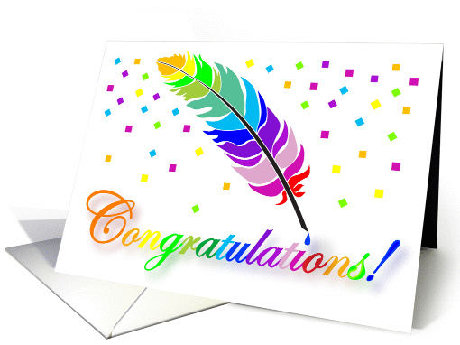 Congratulations, Marriage of Bride and Bride, Rainbow Feather Pen card