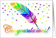 Congratulations, Marriage of Bride and Bride, Rainbow Feather Pen card