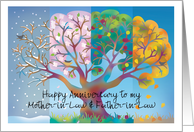 Happy Anniversary Mother-in-Law & Father-in-Law Tree in Four Seasons card