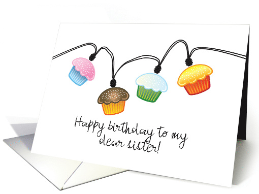 Happy Birthday to Sister Cupcake Lights on String card (1471756)