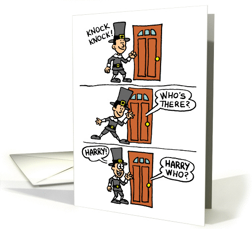 Knock Knock Pilgrim Cartoon Happy Thanksgiving card (1294018)