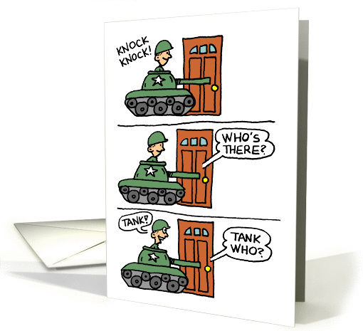 Knock Knock Tank Cartoon Birthday card (1321982)