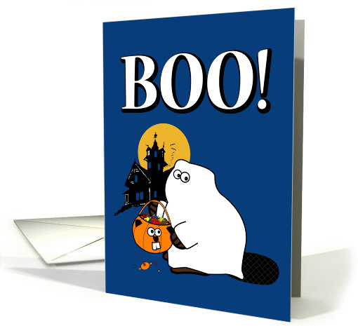 BOO! - Halloween Trick or Treat ghost beaver card (1296600)