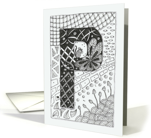 Letter P initial/monogram, tangle-style black/white colouring card