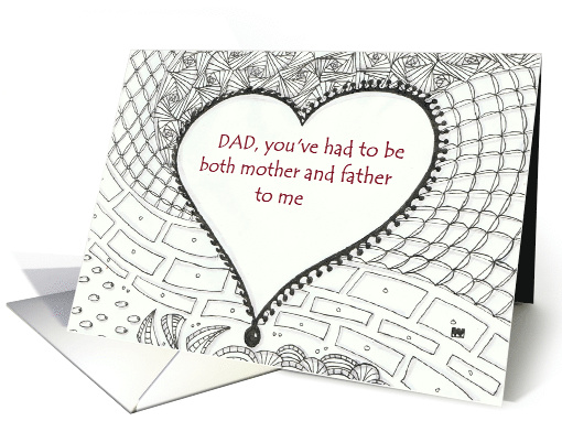Single Dad on Mother's or Father's Day, black/white tangled heart card