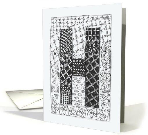 Letter H initial/monogram, tangle-style black/white colouring card