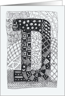 Letter D initial/monogram, tangle-style black/white colouring card