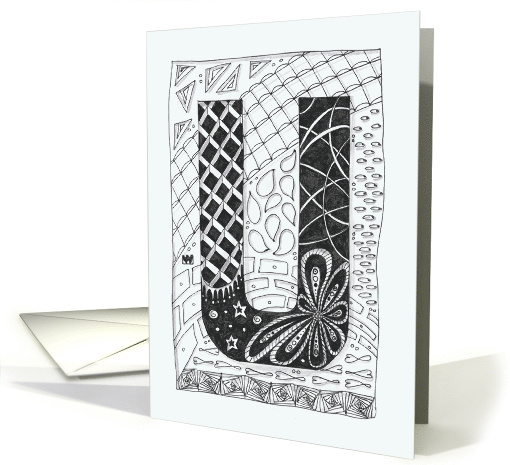 Letter U initial/monogram zentangle-inspired black/white... (1282830)