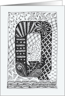 Letter Q initial/monogram tangle-style doodle black/white colouring card