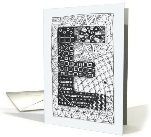 Letter E initial/monogram tangle-style black/white colouring #2 card