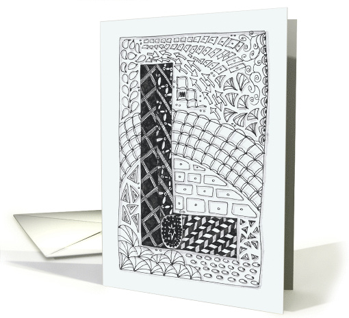 Letter L initial/monogram tangle-style black/white colouring #2 card