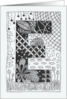 Letter E initial/monogram tangle-style black/white colouring #3 card