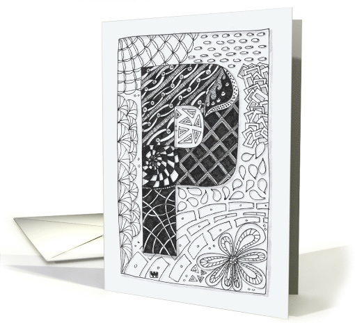 Letter P initial/monogram tangle-style black/white colouring #2 card