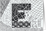 Letter E initial/monogram landscape black/white colouring tangle card