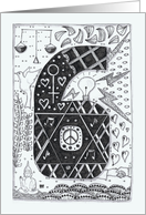 Number Six (6) black/white colouring tangle numerology, Peace, love card