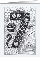 Number Seven(7 ) black/white colouring tangle numerology card