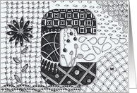 Letter C initial/monogram landscape black/white colouring tangle-style card