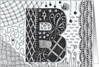 Letter B initial/monogram landscape black/white colouring tangle-style card