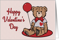 Teddy Bear with a Heart Pattern Shirt and Holding a Balloon card