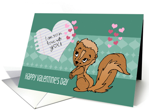 An Adorable Chipmunk Looks Lovingly at a Notepaper Heart card