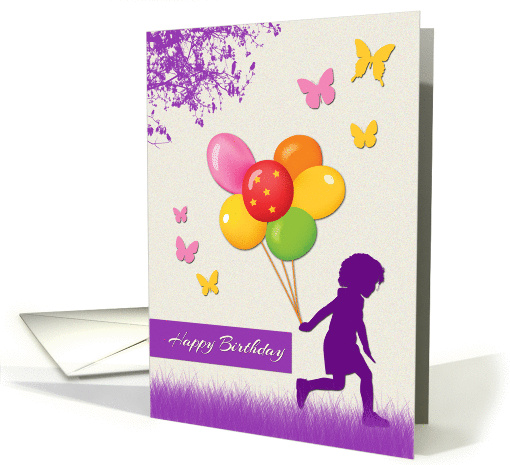 Girl Silhouette Butterfly and Balloons Birthday card (1309400)