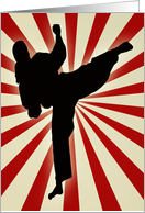 Karate Kick in Front of Sunburst Birthday Card