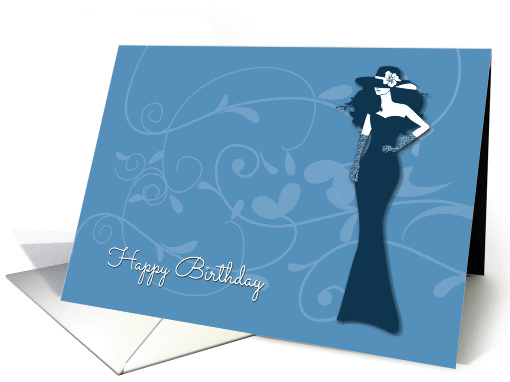 Pretty Lady in Blue with Swirls Birthday card (1315298)