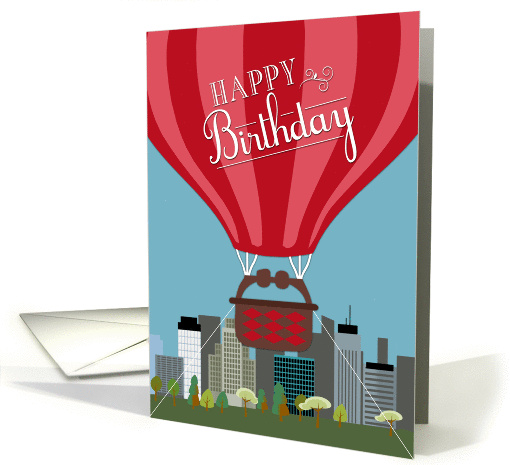 Hot Air Balloon in Front of City Skyline Birthday card (1315318)