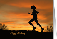 Silhouette Runner in Front of a Sunset Birthday Card