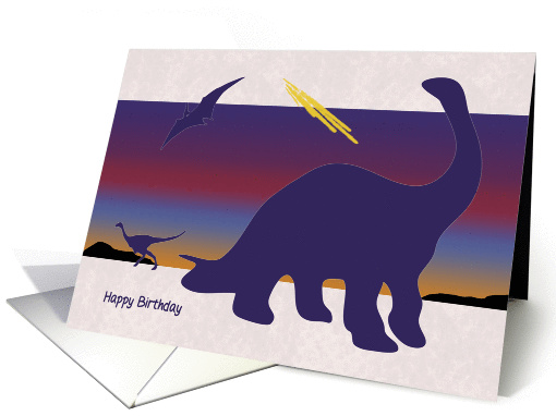 Silhouette Dinosaurs in Front of Fiery Sunset Birthday card (1319858)