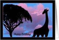 Silhouette Giraffe in front of Pink Clouds Christian Birthday Card