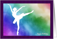 Silhouette Ballerina Cutout with Watercolor Background Birthday Card