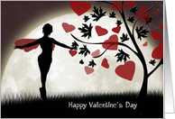 Fairy and Hearts Tree in Front of the Moon Valentines Day Card
