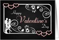 Chalkboard Happy Valentines Day Card with Hearts and Swirls card