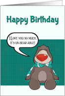 Sleepy Brown Cartoon Bear with Red Nose and Green Scarf card