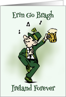 Dancing Man in Green Suit Holding an Ale with Erin Go Bragh card