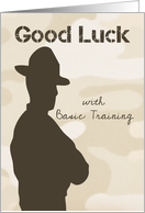 Drill Sergeant Silhouette with Camouflage Background Good Luck card