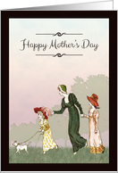 Mother with Daughters Illustration Happy Mothers Day card