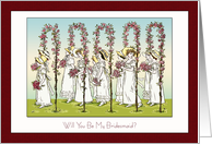 Line of Bridesmaids Walk under Arches on Bridesmaid Invitation card