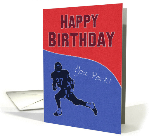 Denim Texture with White Stitching Football Player for Birthday card