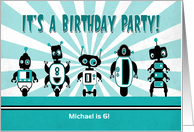 Customizable with Name and Robots for Sci-fi Birthday Invitation card