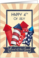 Retro Happy 4th of July with Fireworks and Sunburst card