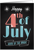 Retro Chalkboard with Fireworks and Bubble Writing for 4th of July card