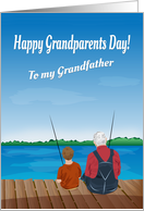 Boy and Grandfather Sitting on a Pier Fishing for Grandparents Day card