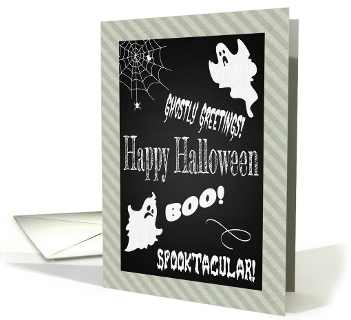 Retro Chalkboard for Halloween with Ghosts and Spider Web card