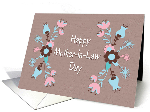 Pink, Brown, and Blue Floral Decoration for Mother-in-Law Day card